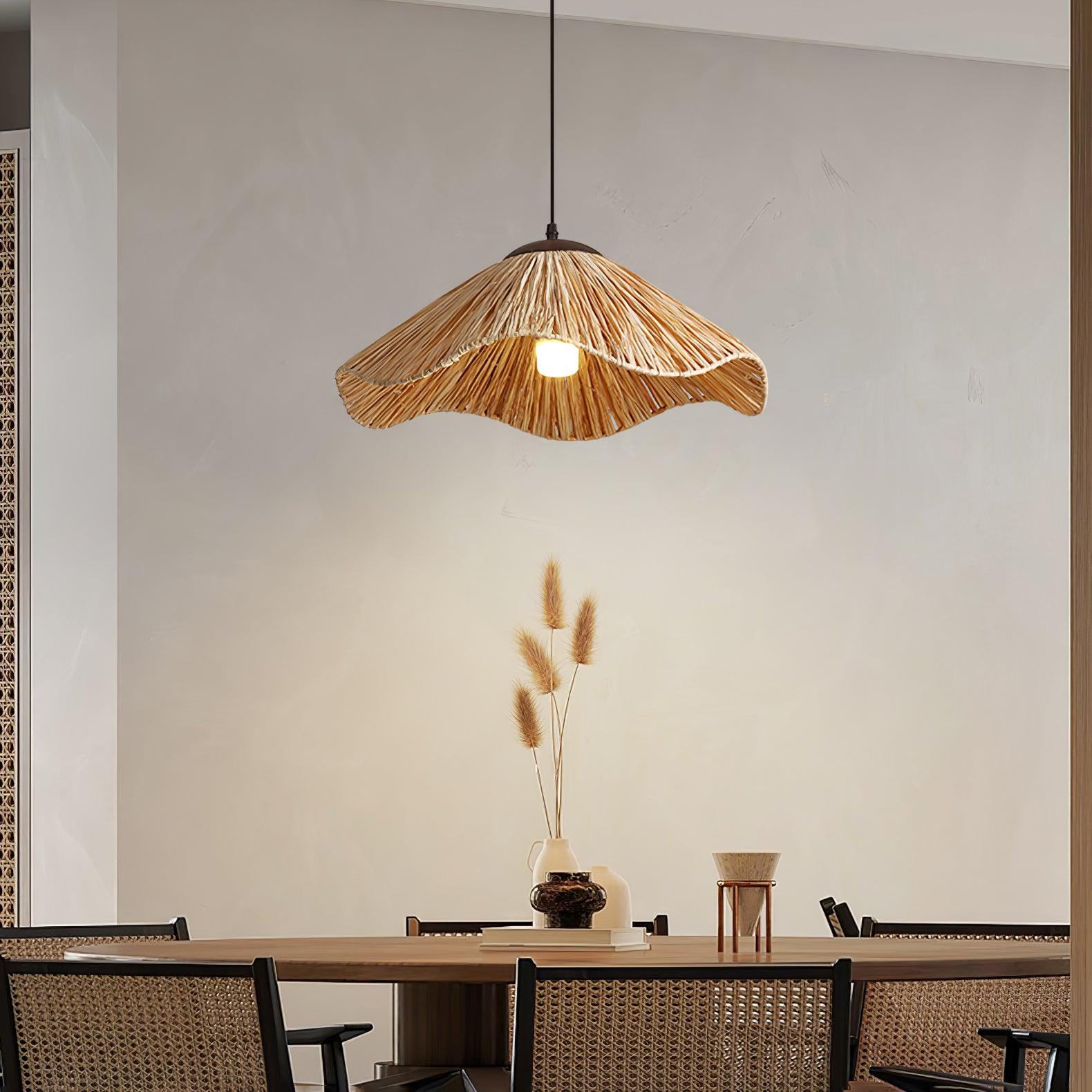 Close-up angle of Straw Weaving Hanging Light Pendant Lamp showing form and material detail