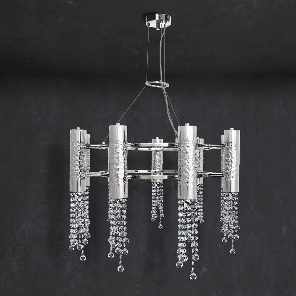 Hammered Silver Crystal Chandelier