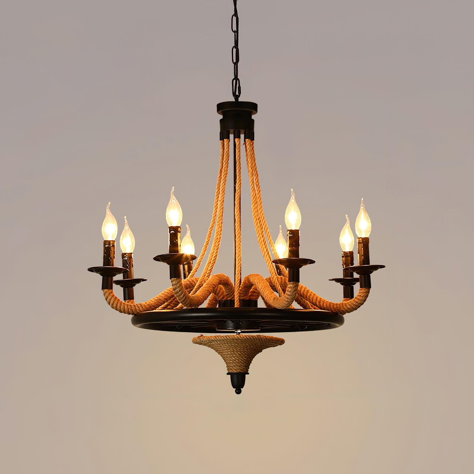 Hemp Rope Industrial Large Wheel Chandelier