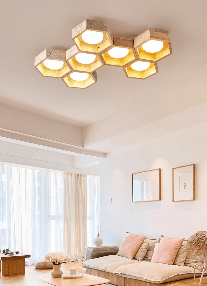 Honeycomb Travertine Ceiling Light