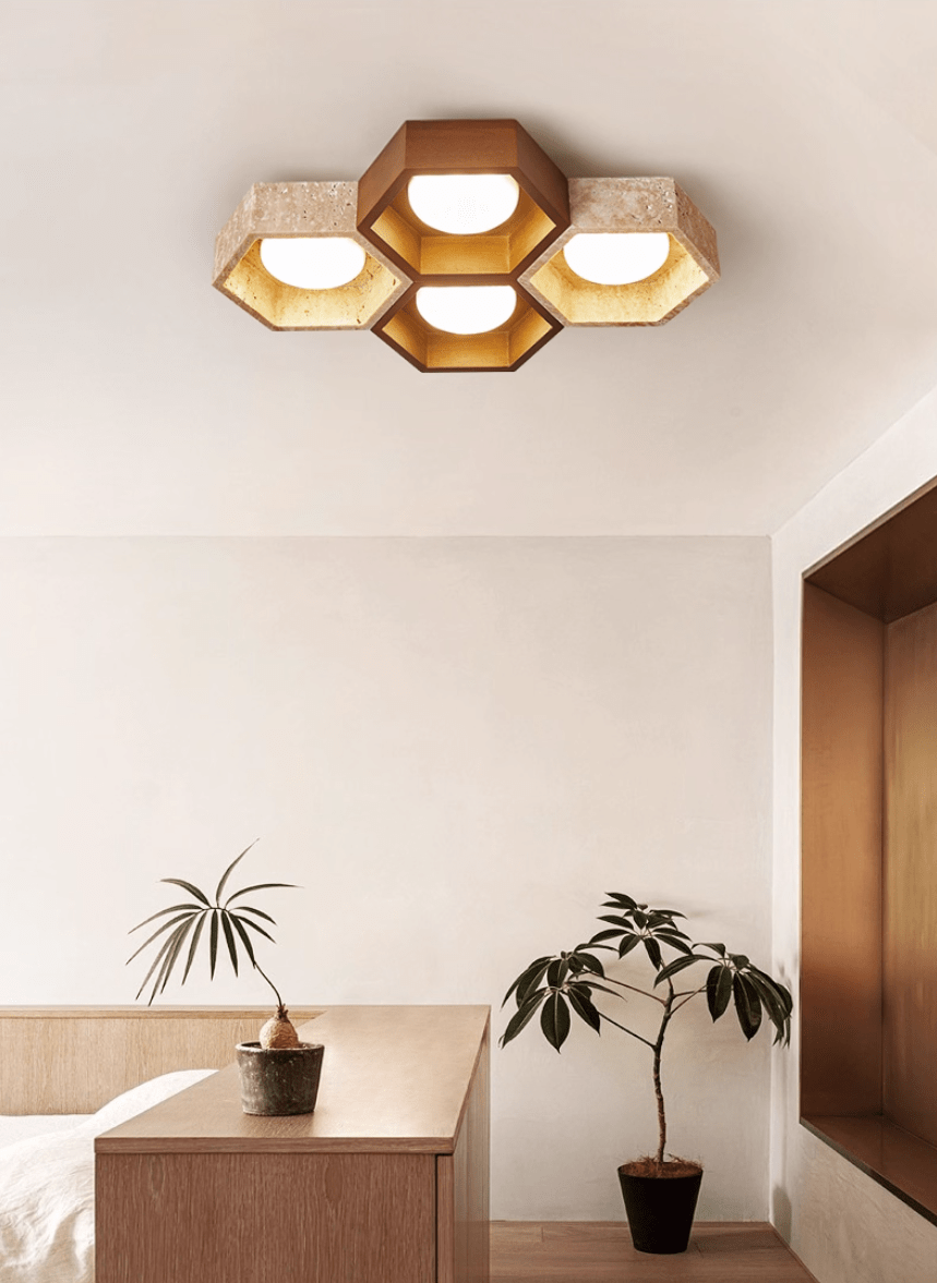 Honeycomb Travertine Ceiling Light