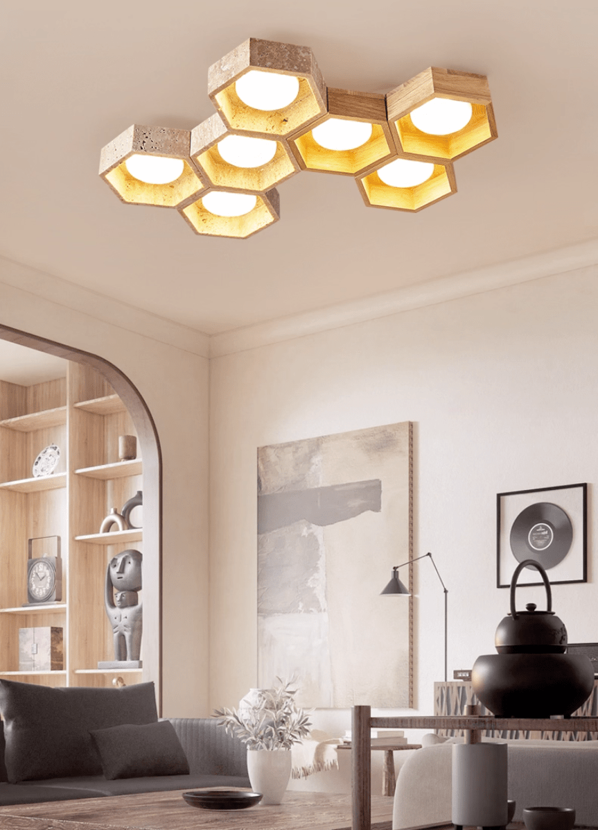 Honeycomb Travertine Ceiling Light