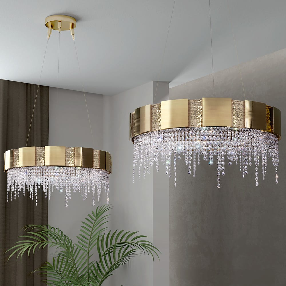 Designer Gold Plated Round Chandelier with Crystal