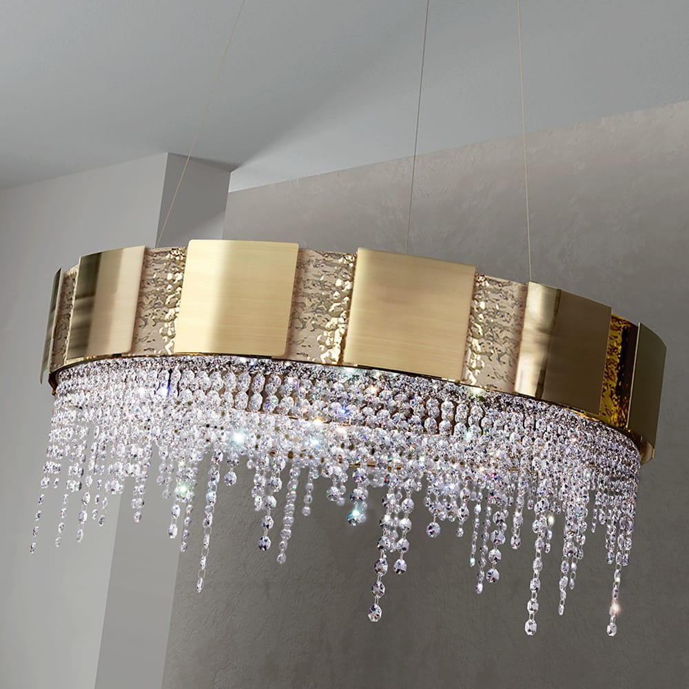 Designer Gold Plated Round Chandelier with Crystal