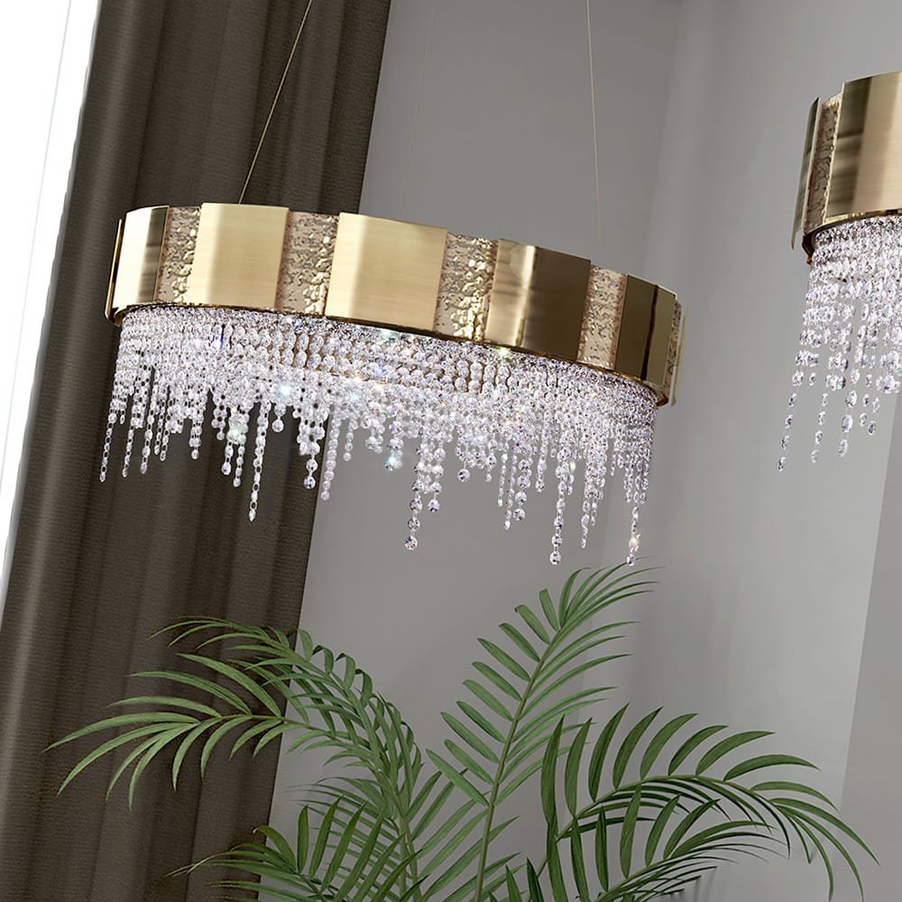Designer Gold Plated Round Chandelier with Crystal