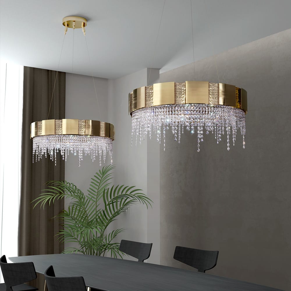 Designer Gold Plated Round Chandelier with Crystal
