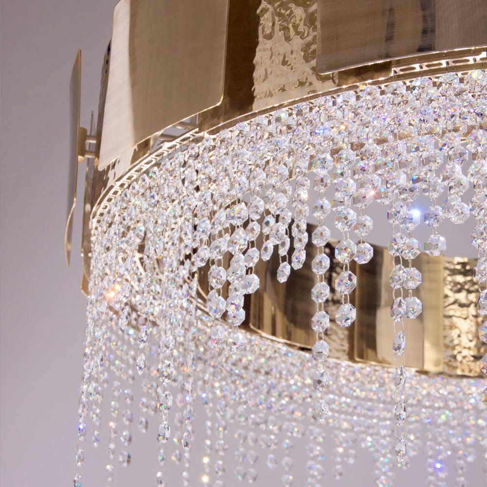Designer Gold Plated Round Chandelier with Crystal