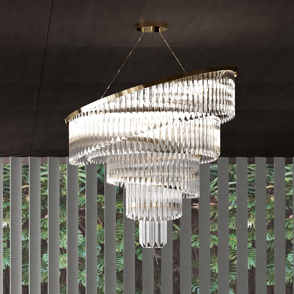Gold Plated Spiral Crystal Designer Chandelier detail view 2