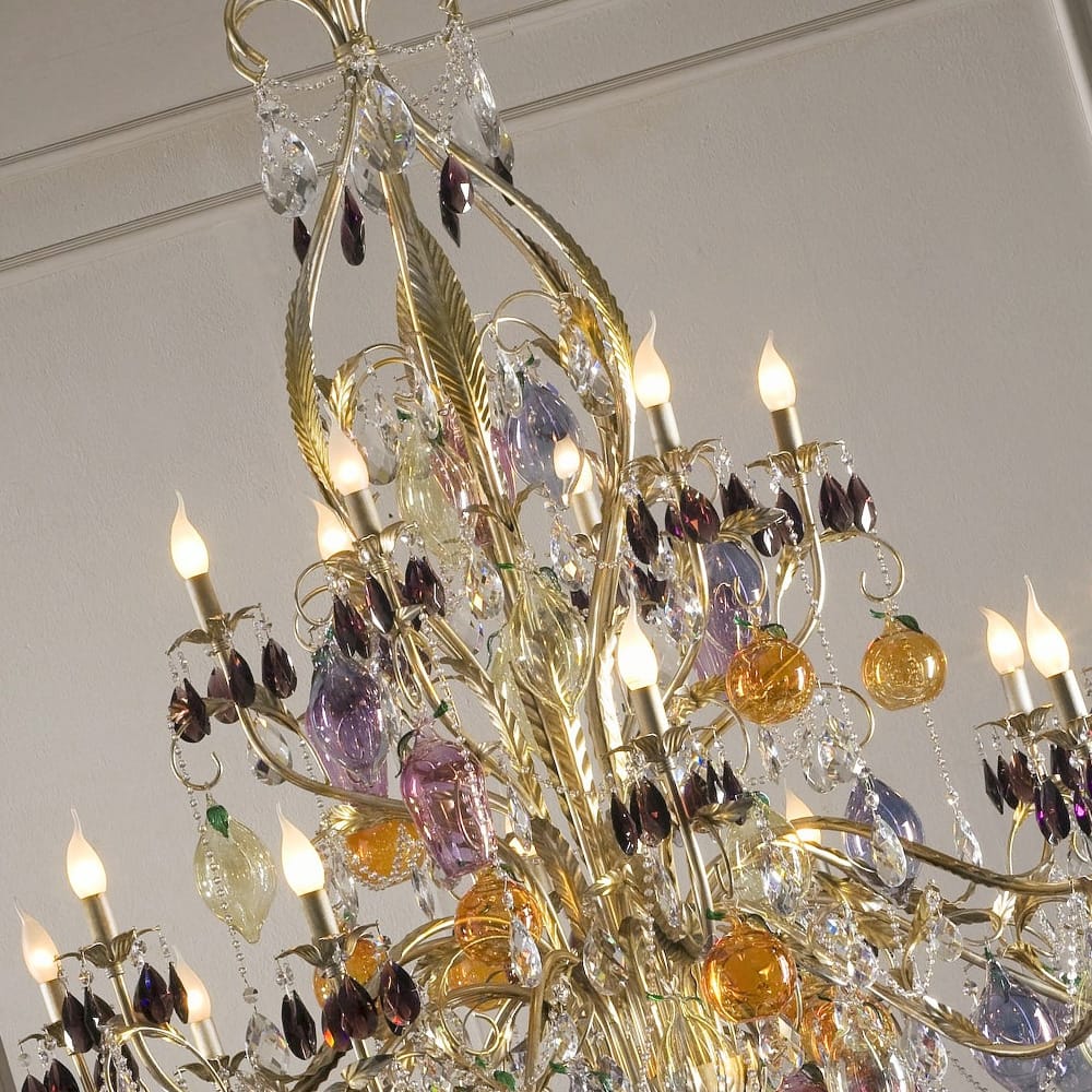 Italian Murano Glass Fruit and Bohemian Chandelier
