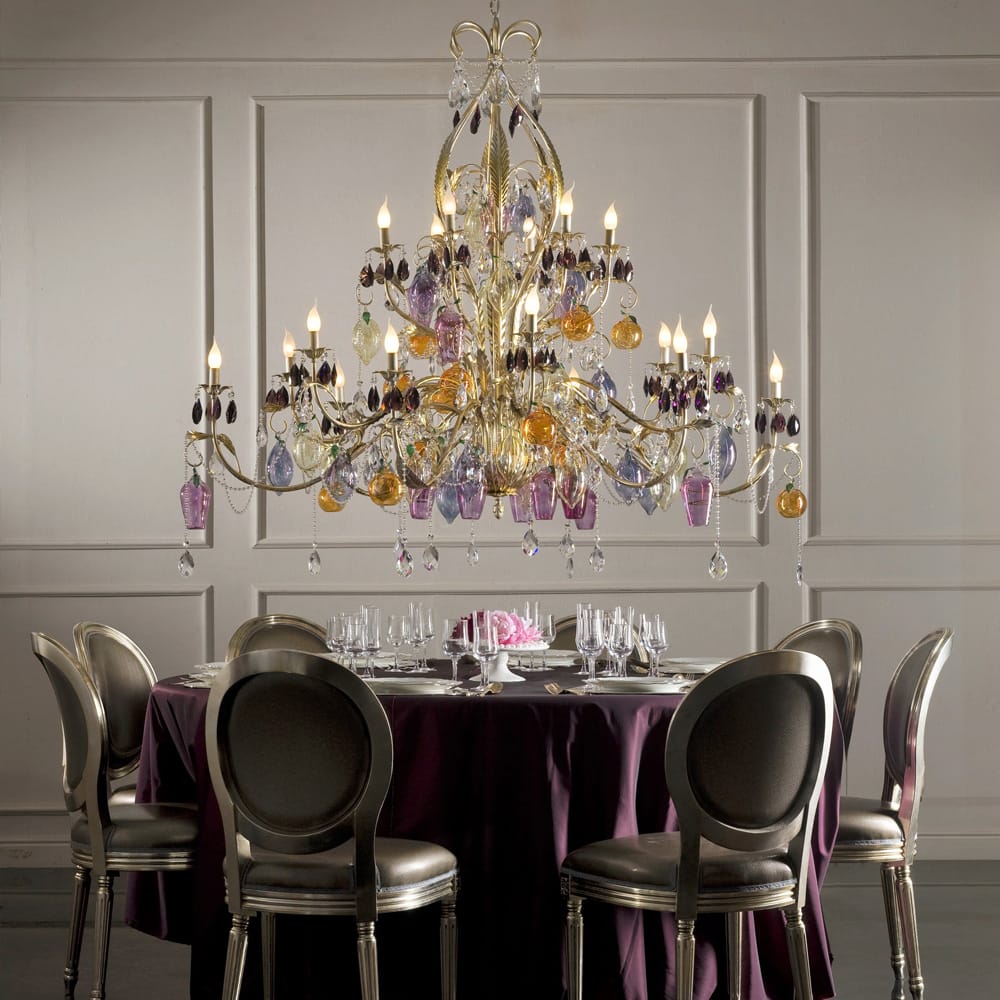Italian Murano Glass Fruit and Bohemian Chandelier