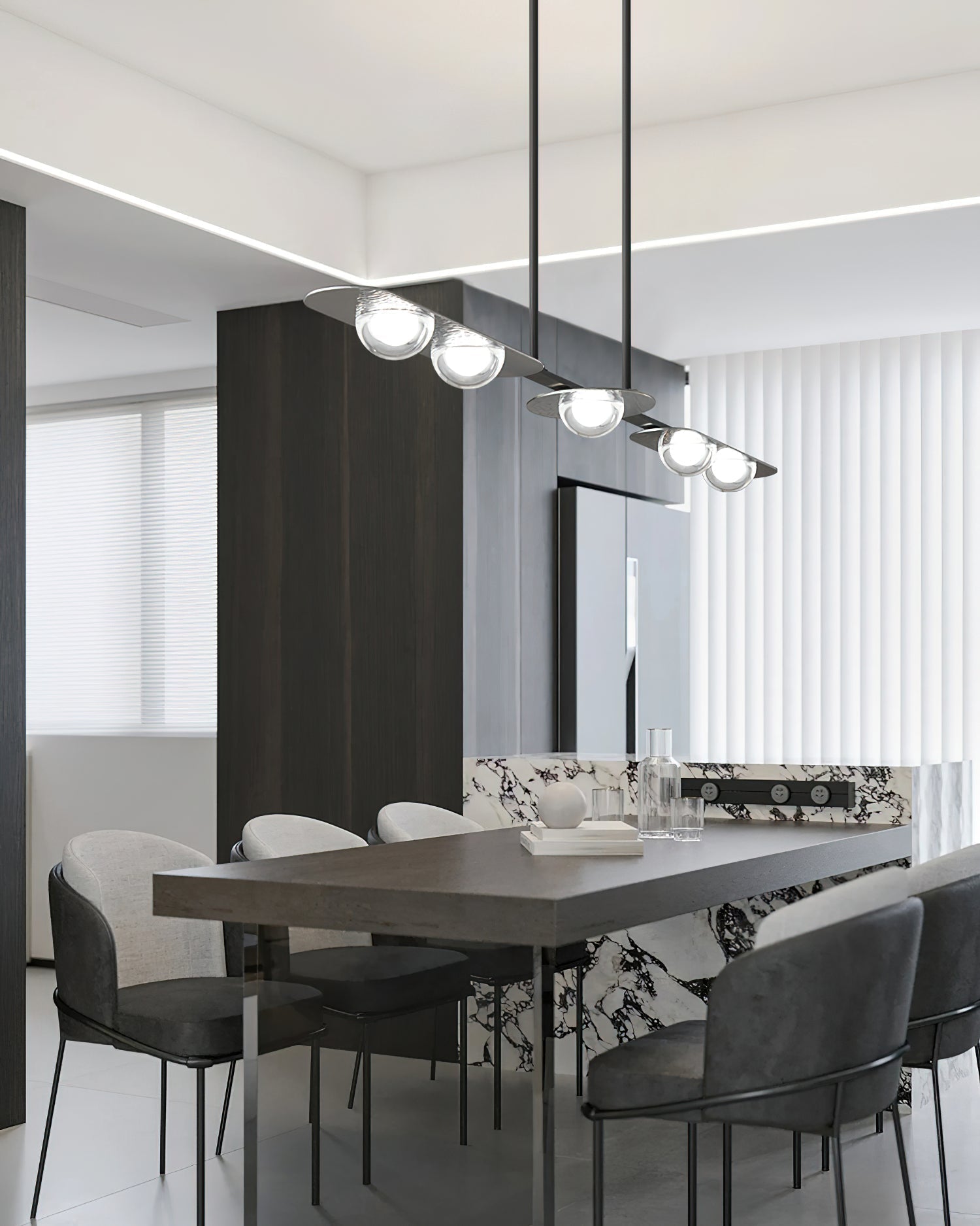 Close-up angle of Linear Elegance Pendant Lamp Chandelier showing form and material detail