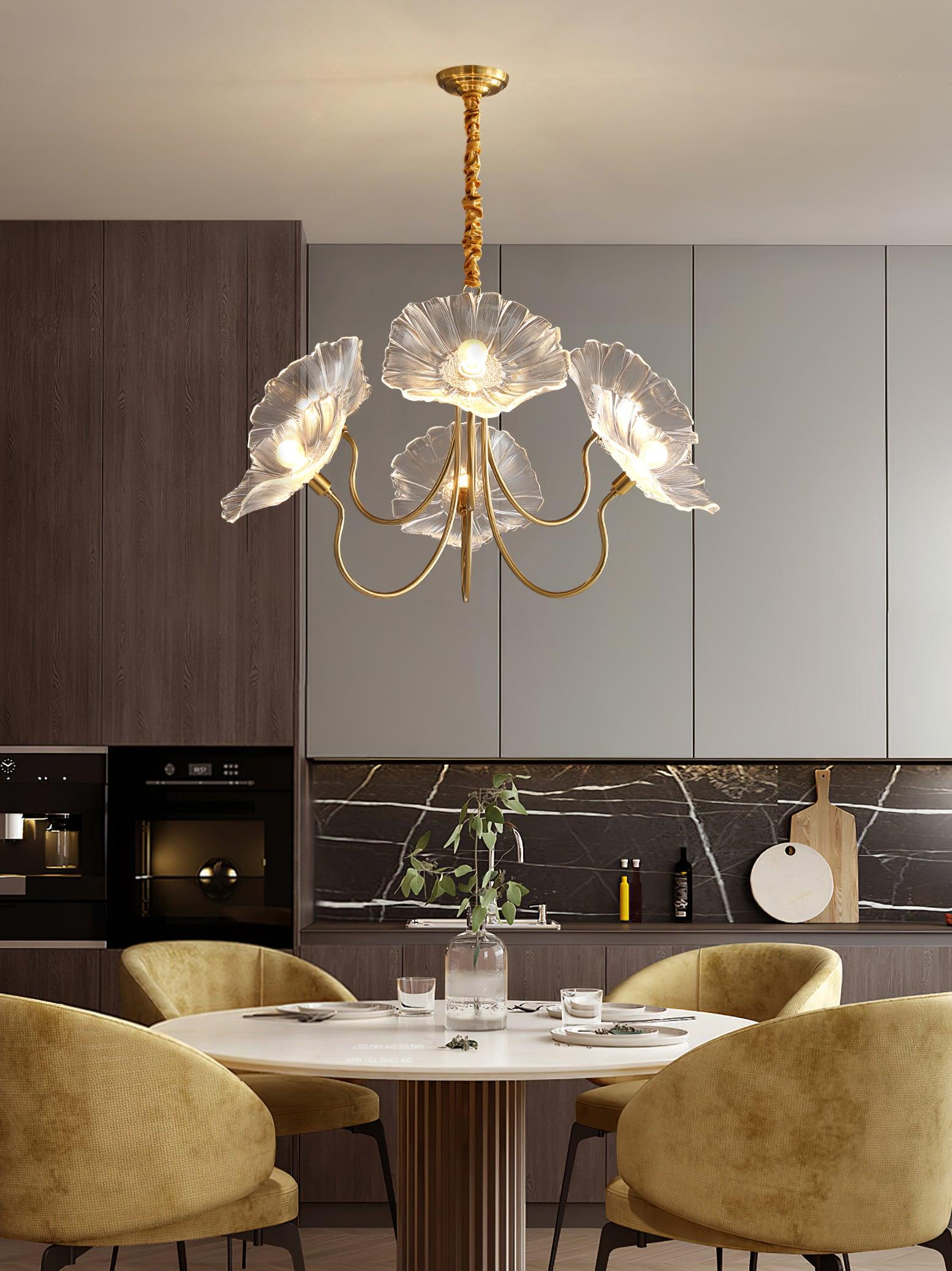 Lotus Leaf Glass Ceiling Fixture Chandelier