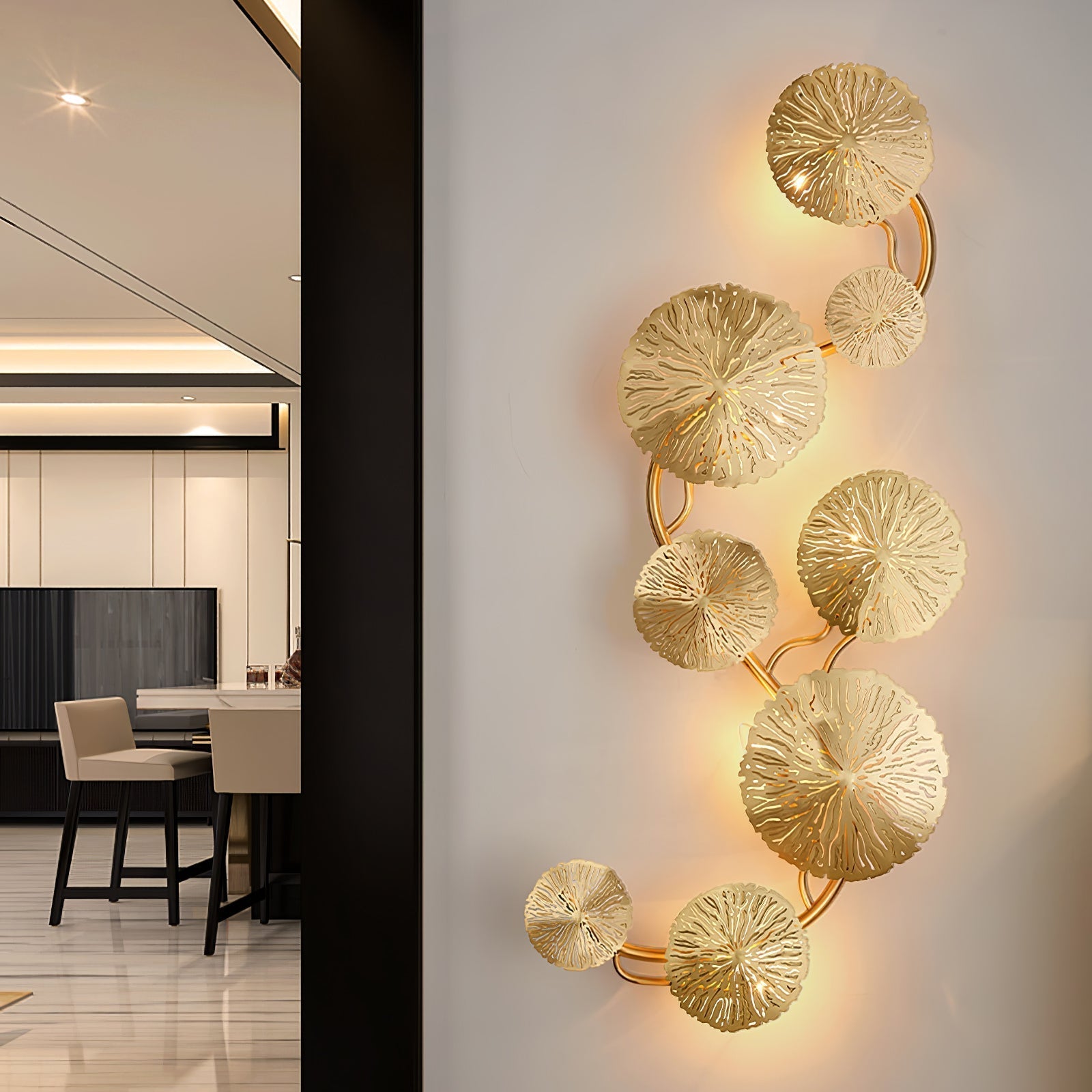 Lotus Leaf Wall Light - Model F: W 12.2 x H 30.3 Stainless steel, Hardwired Wall Sconce, detail 2
