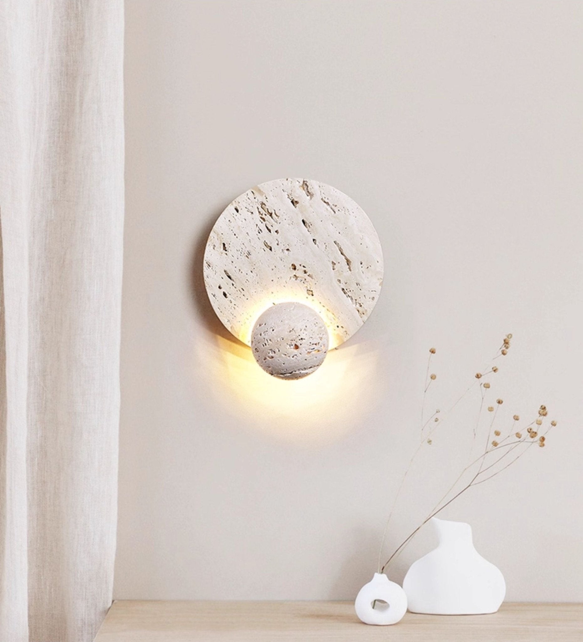 Luna Travertine Sconce detail view 2
