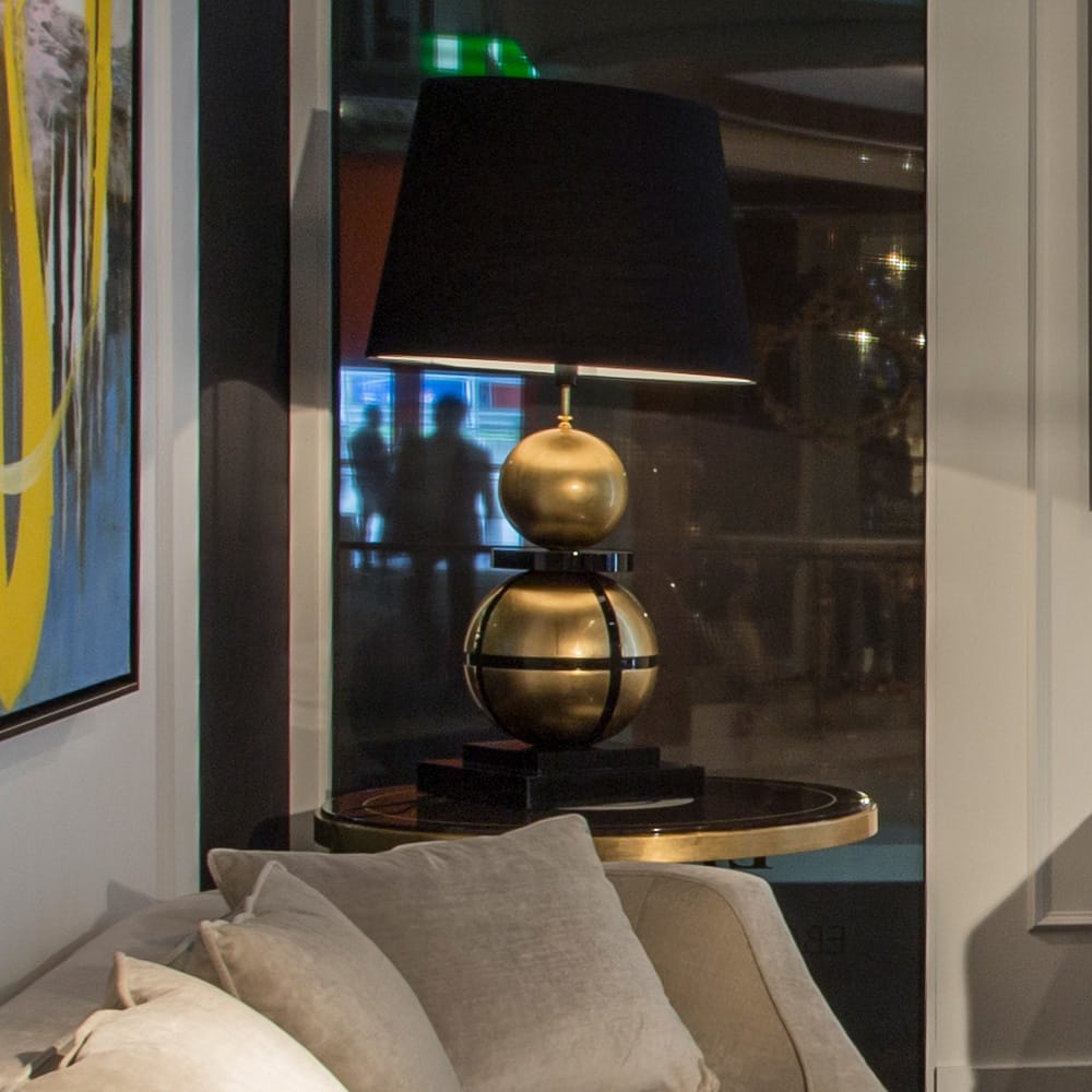Luxurious Large Black Lacquered and Gold Leaf Orbs Lamp