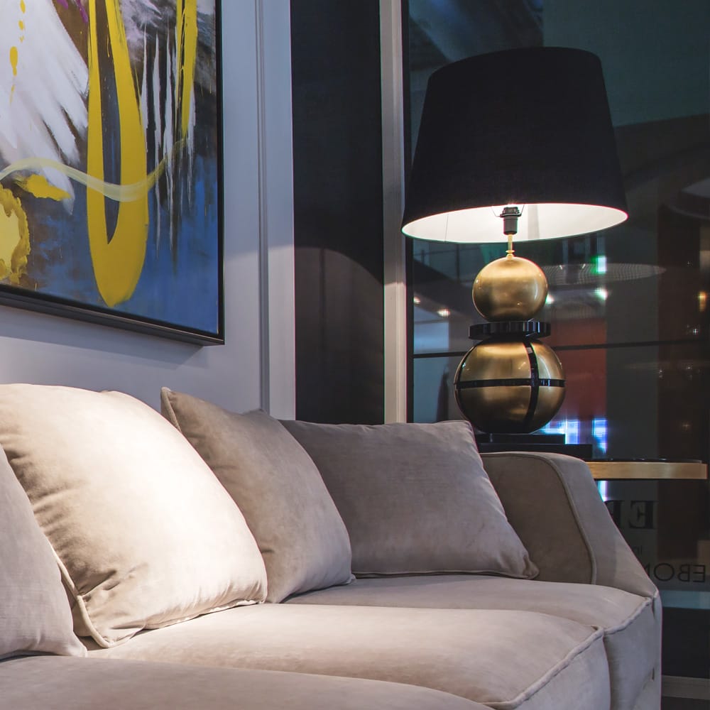 Luxurious Large Black Lacquered and Gold Leaf Orbs Lamp