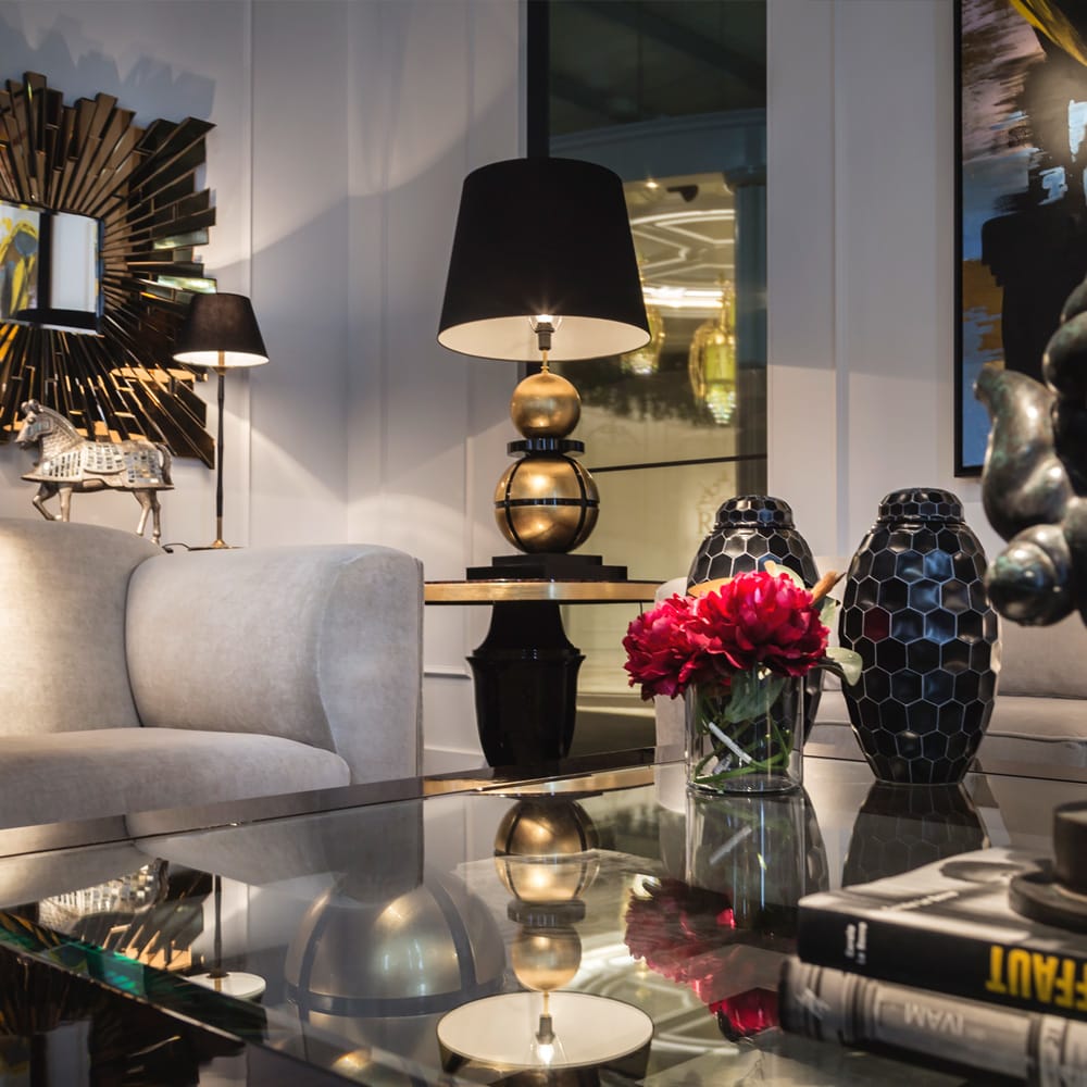 Luxurious Large Black Lacquered and Gold Leaf Orbs Lamp