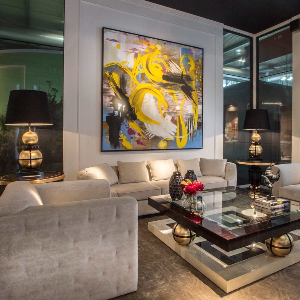 Luxurious Large Black Lacquered and Gold Leaf Orbs Lamp