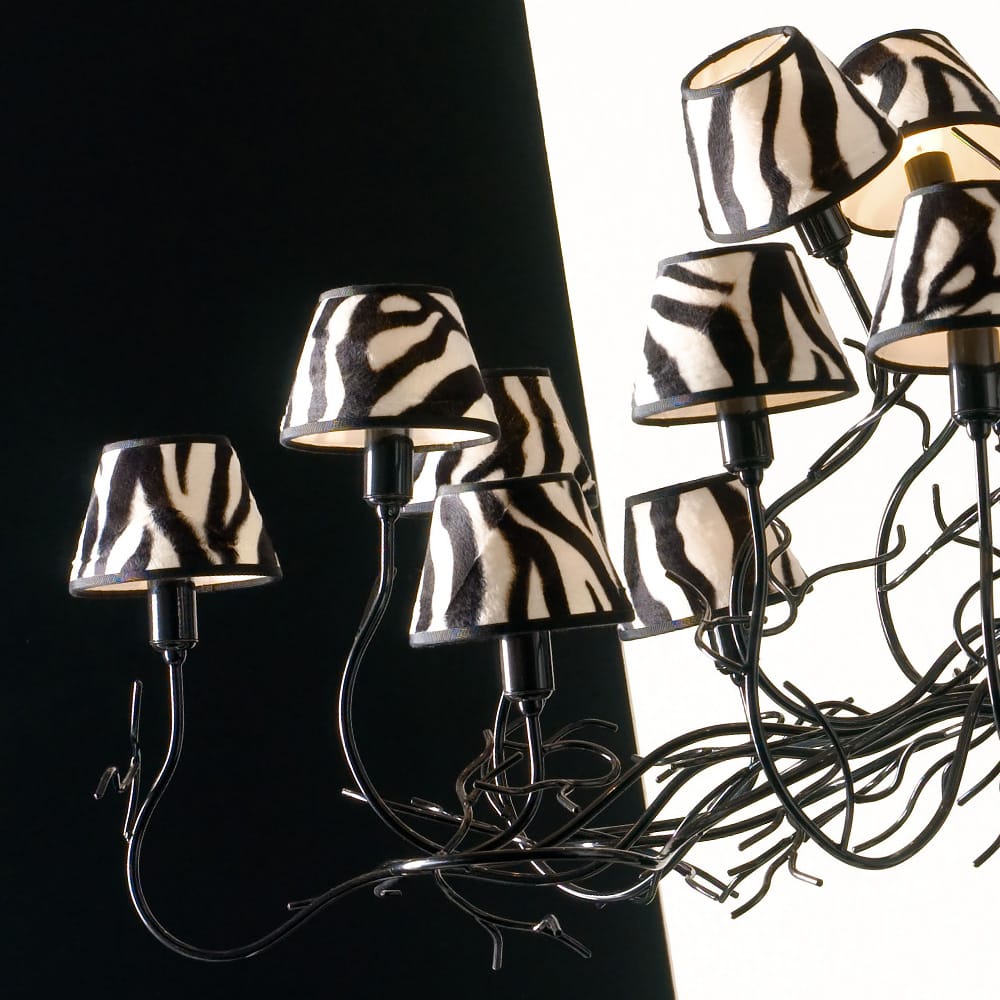 Modern Italian Branch Chandelier with Printed Shades