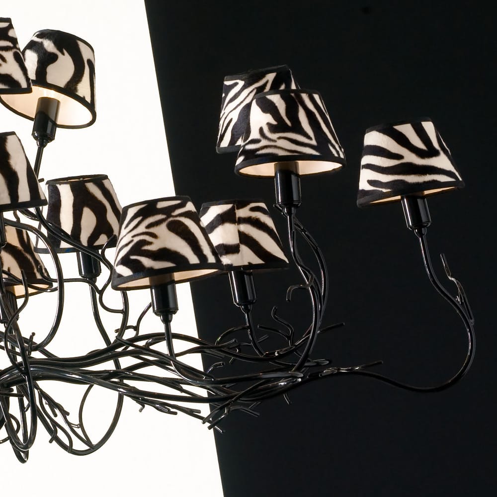 Modern Italian Branch Chandelier with Printed Shades
