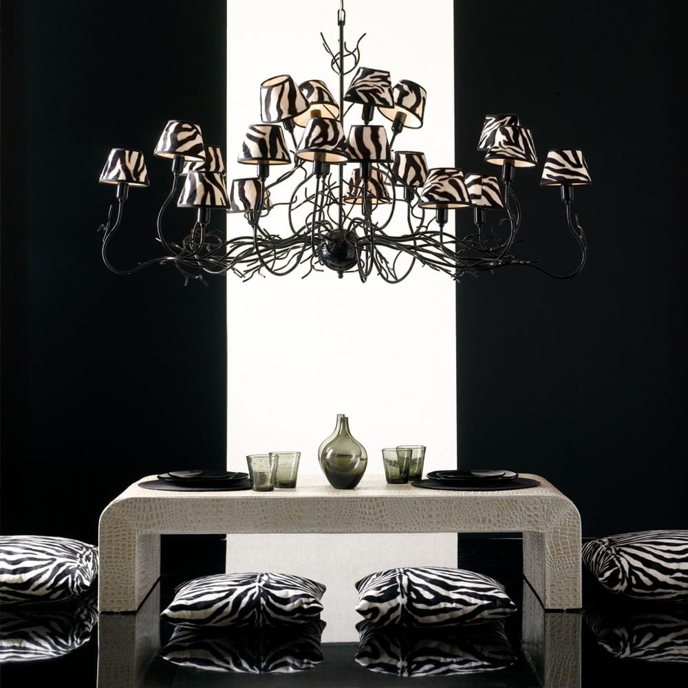 Modern Italian Branch Chandelier with Printed Shades