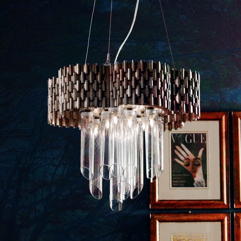 Braided Antique Silver Italian Chandelier with Glass