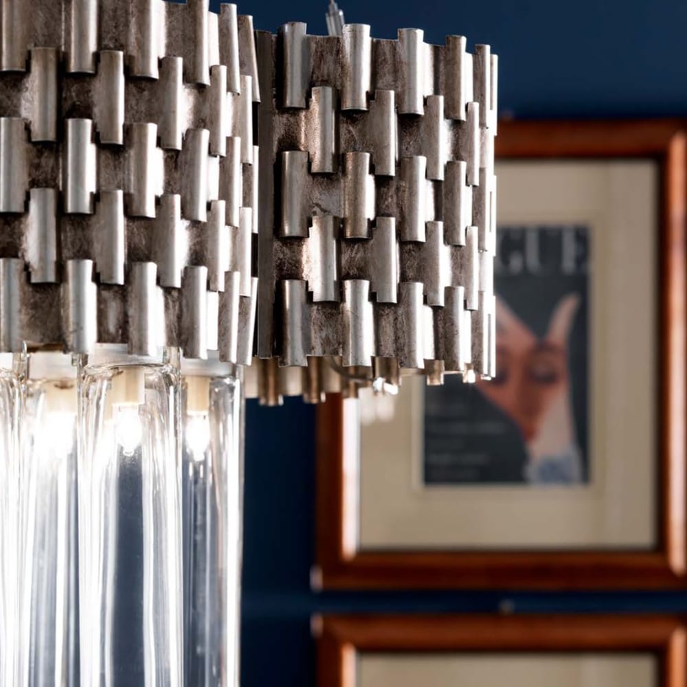 Braided Antique Silver Italian Chandelier with Glass