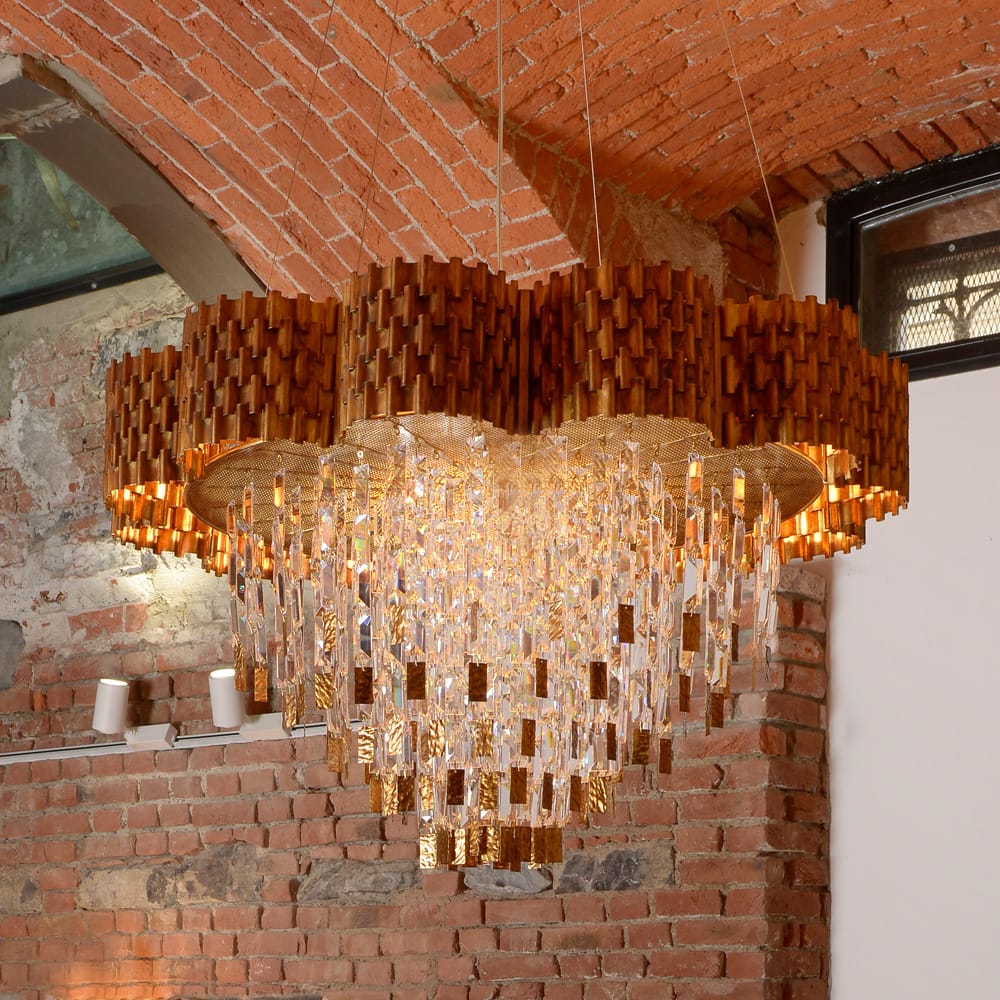 Braided Gold Leaf Italian Chandelier with Crystal