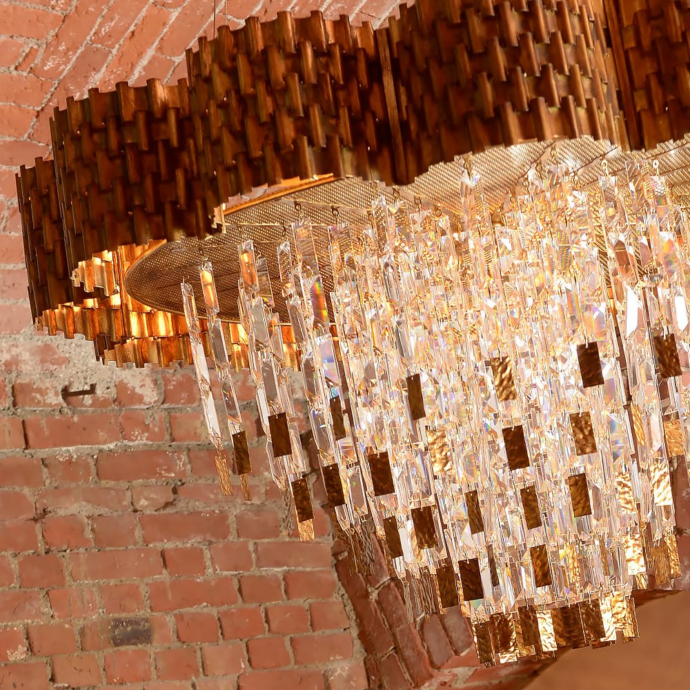 Braided Gold Leaf Italian Chandelier with Crystal