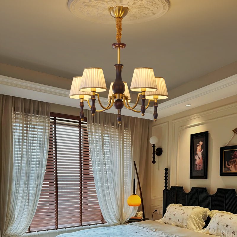 wood chandelier shown as a main product image for open living spaces