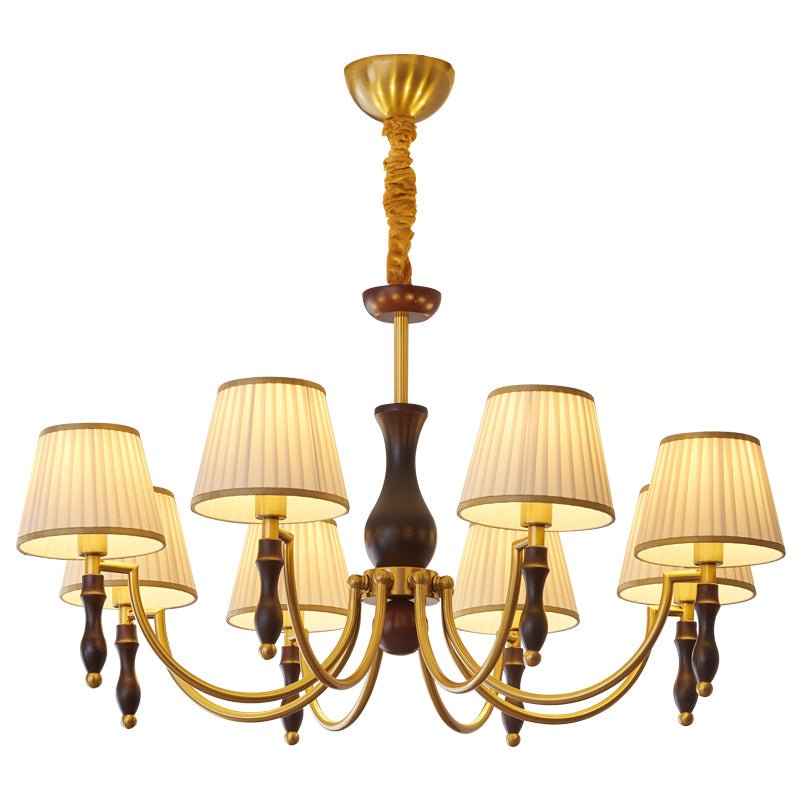Side view of wood chandelier for scale and shape reference