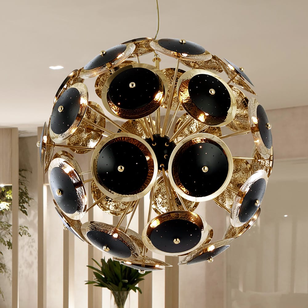 Modern Black and Gold Plated Sphere Chandelier