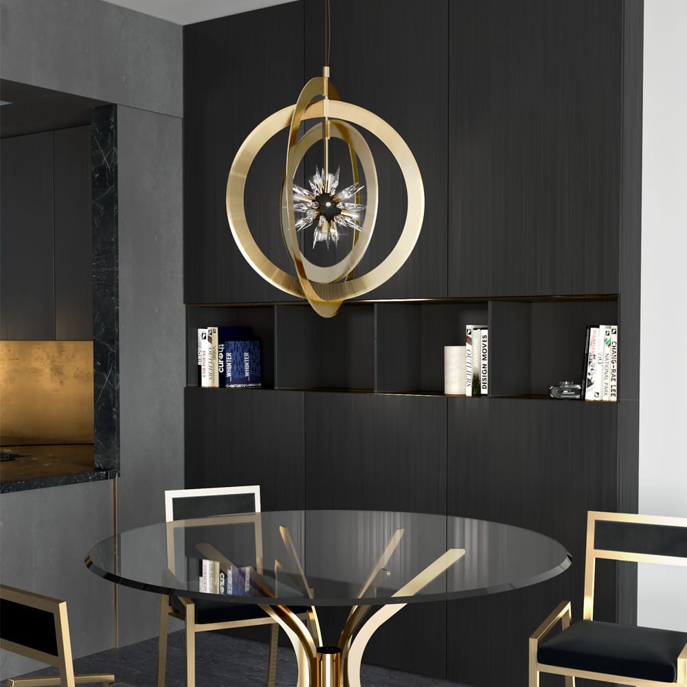 Gold Plated Crystal Concentric Circles Chandelier