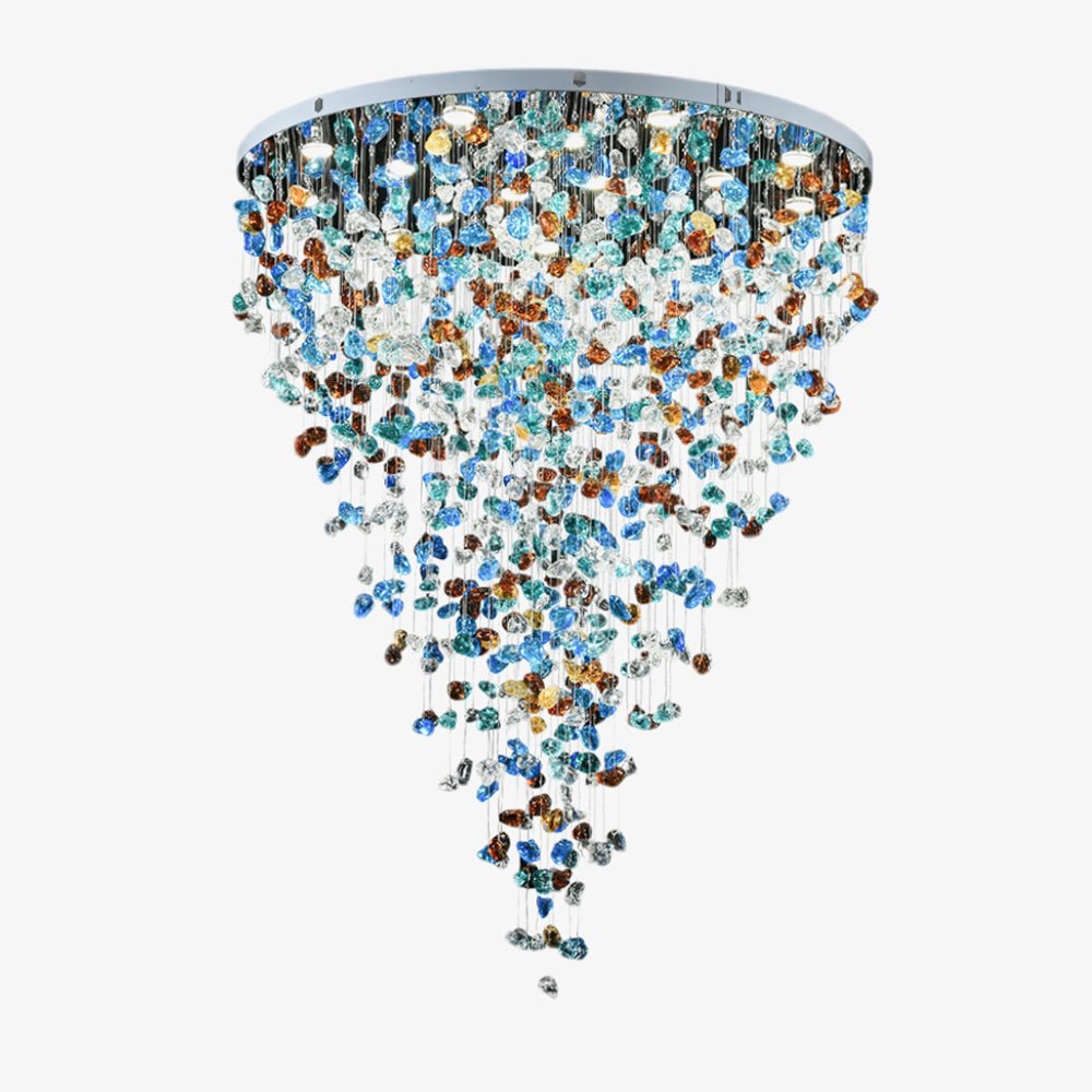 Close-up angle of Multicolor Crystal Stone Electrolier Chandelier showing form and material detail