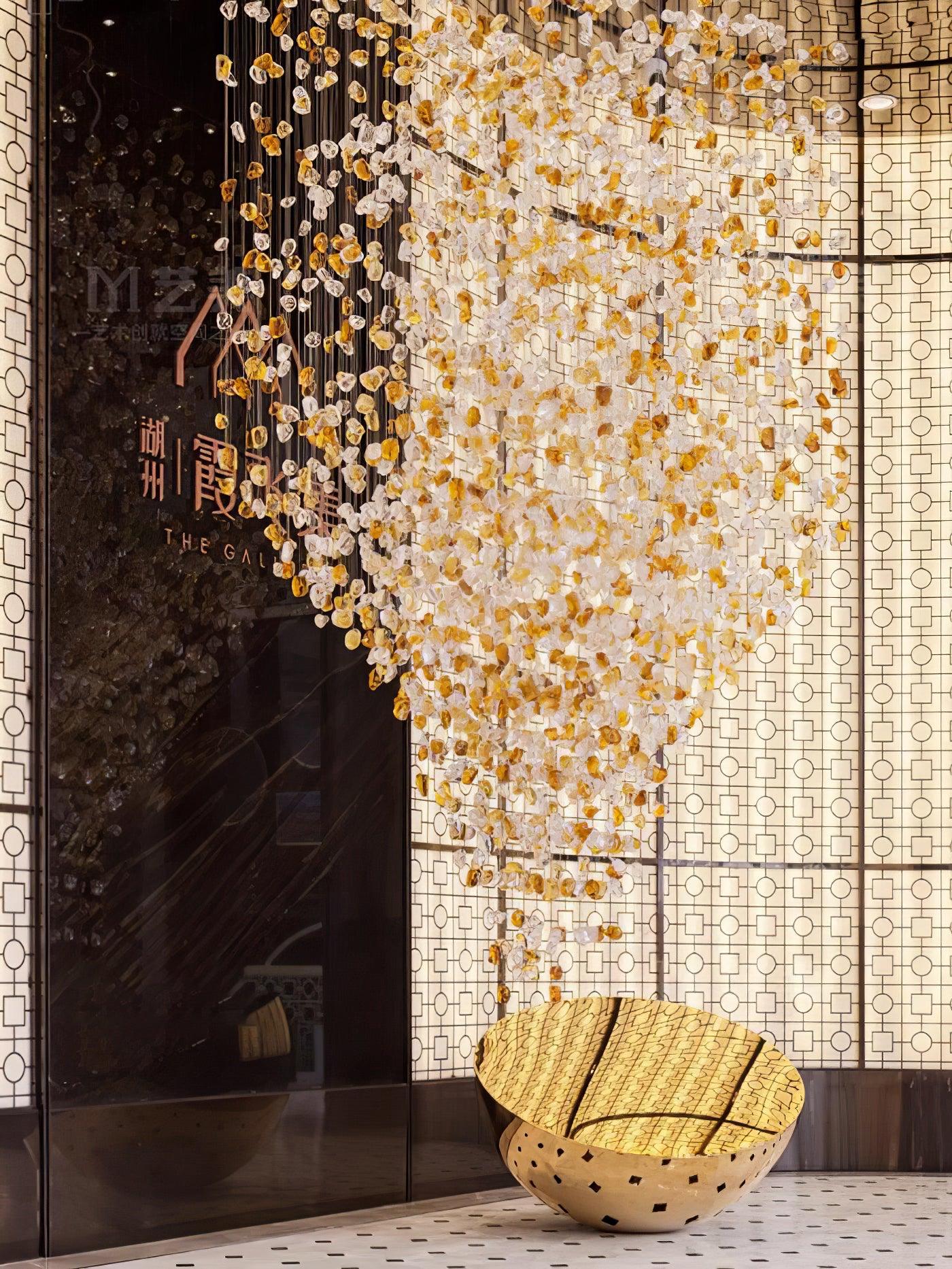 Close-up angle of Multicolor Crystal Stone Electrolier Chandelier showing form and material detail