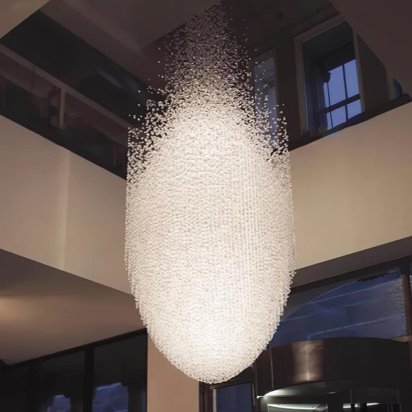 Side view of stone chandelier for scale and shape reference
