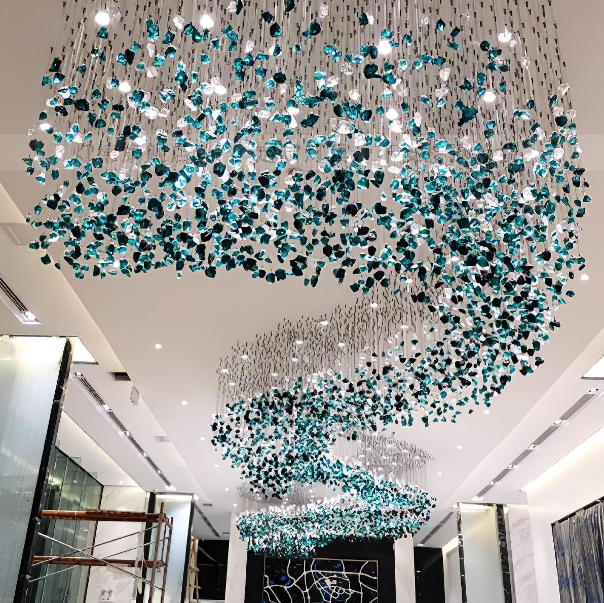 Close-up angle of Multicolor Crystal Stone Electrolier Chandelier showing form and material detail