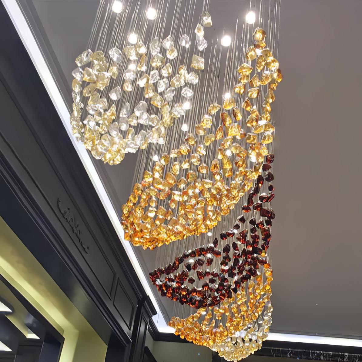 stone chandelier shown as a main product image for open living spaces