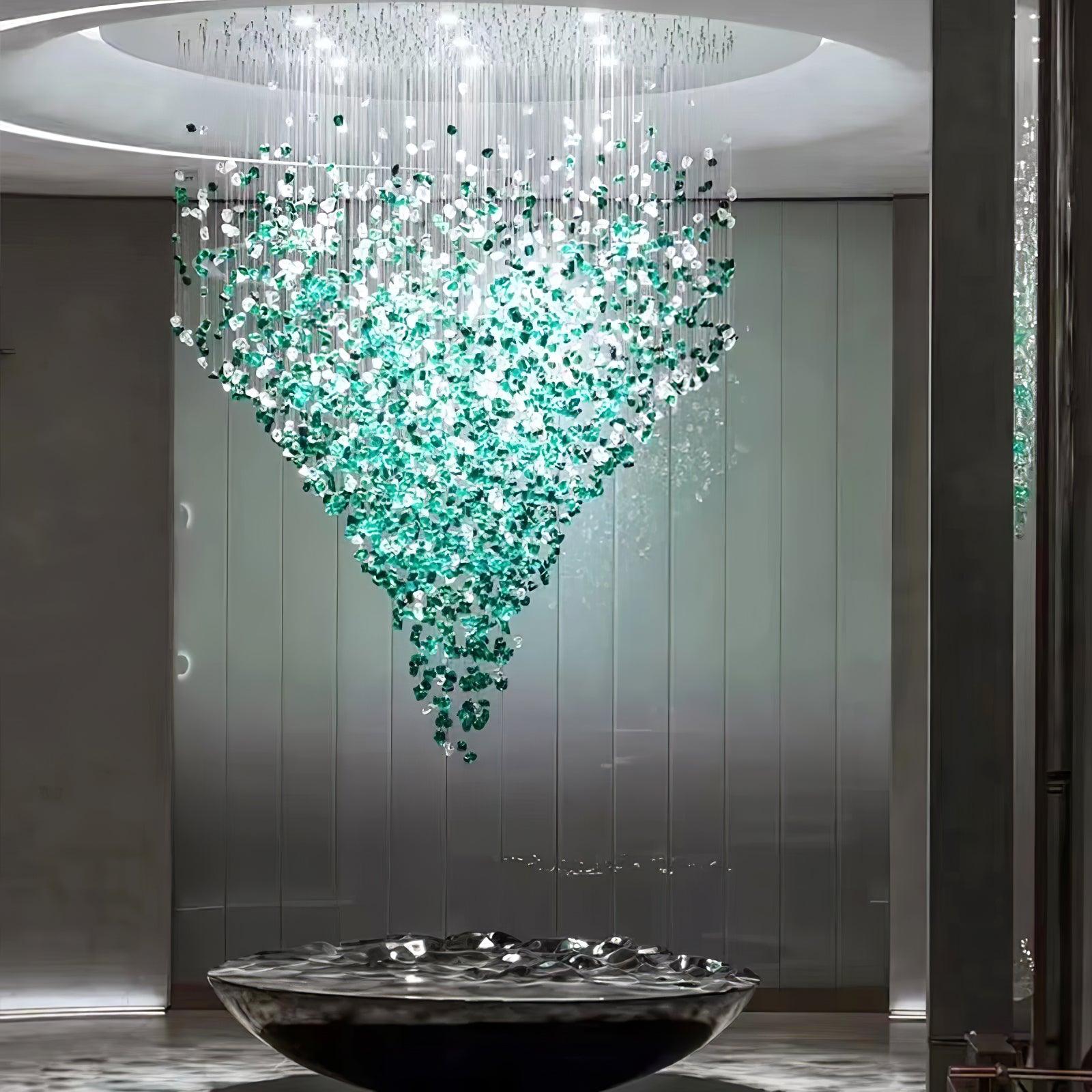 Close-up angle of Multicolor Crystal Stone Electrolier Chandelier showing form and material detail
