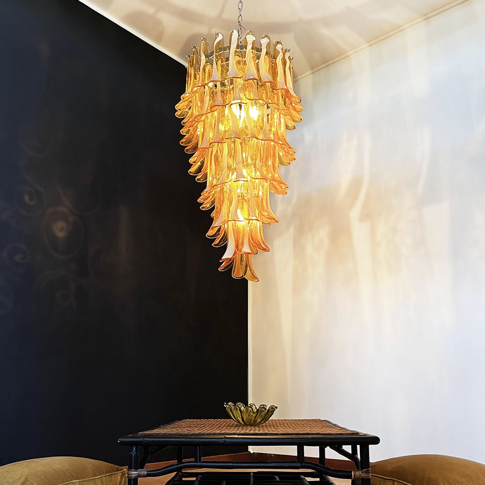 Murano Amber Petals Spiral Chandelier detail view 13