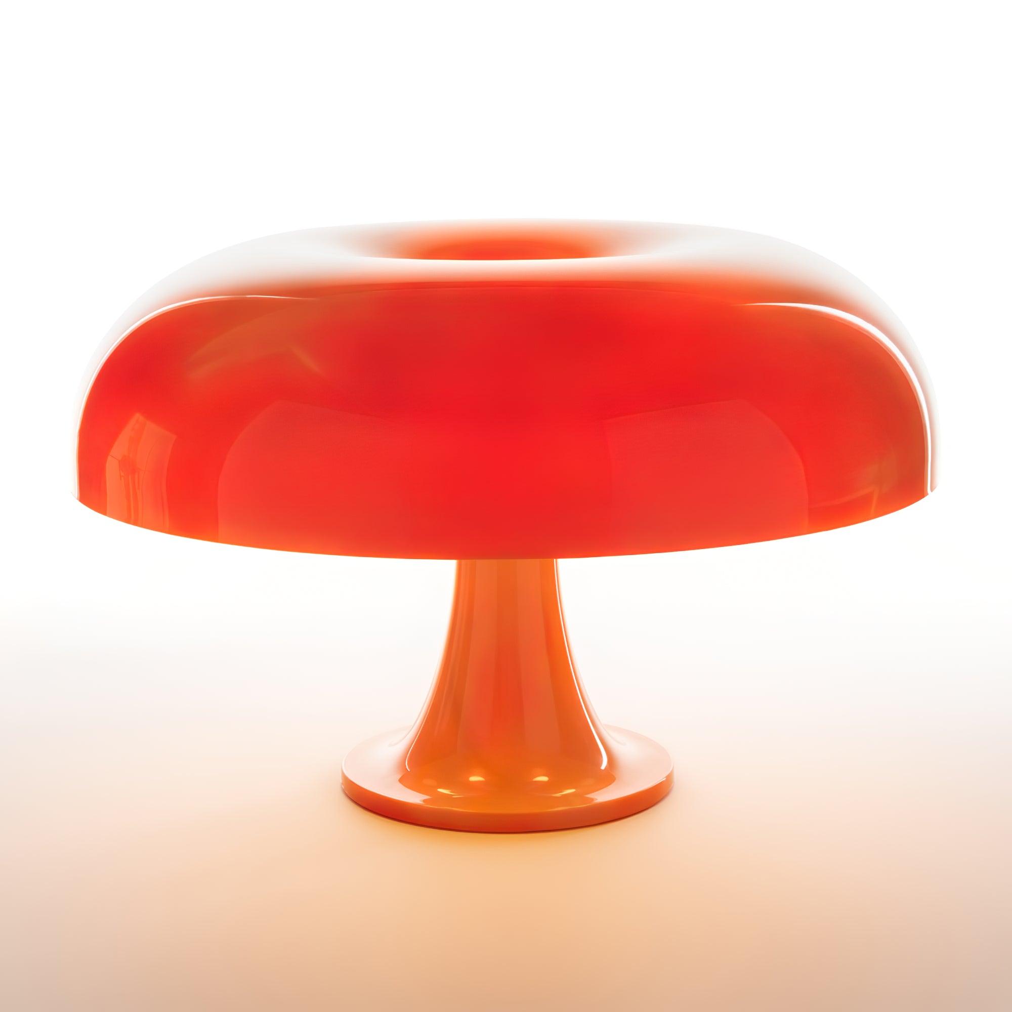 Side view of metal table lamp for scale and shape reference