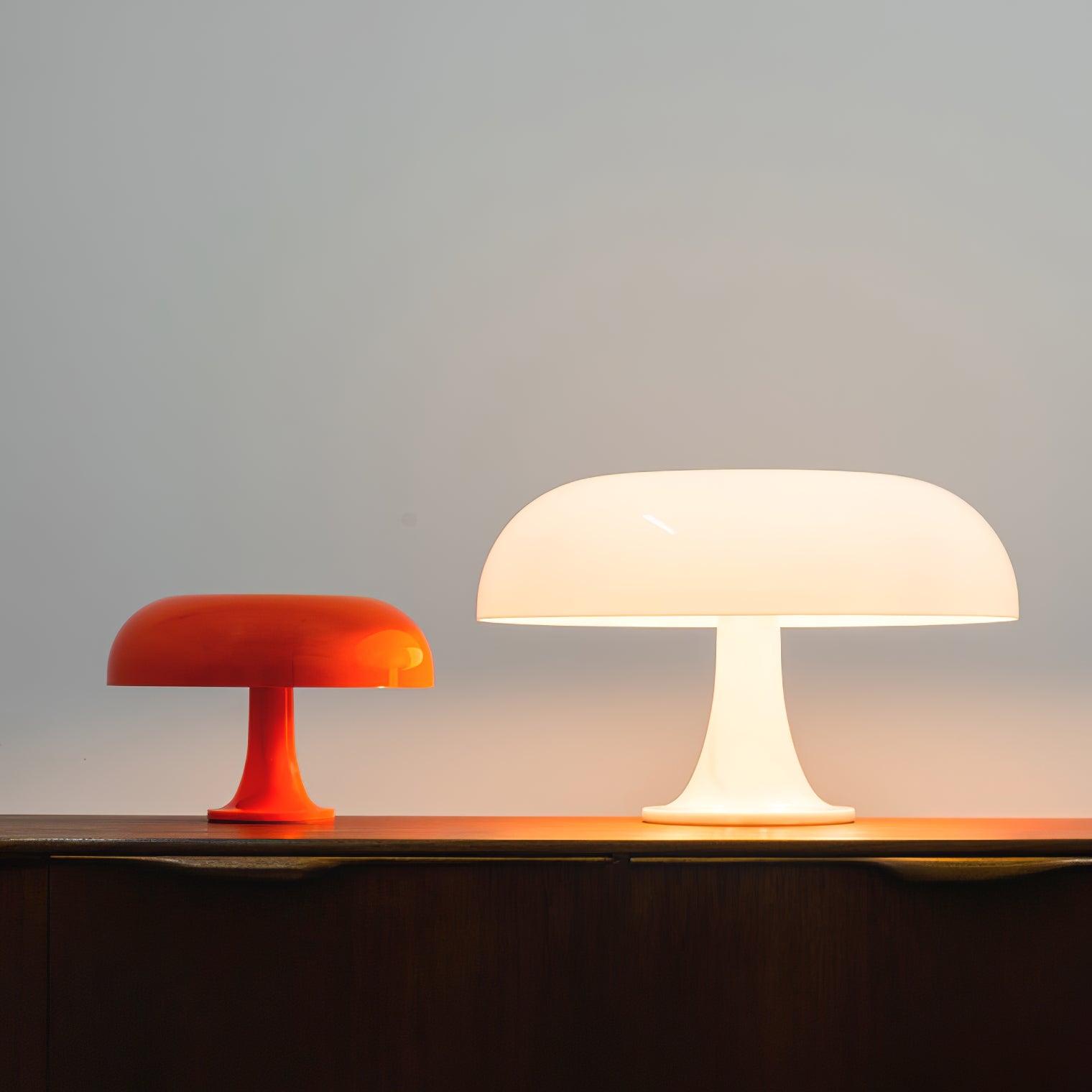 Side view of metal table lamp for scale and shape reference