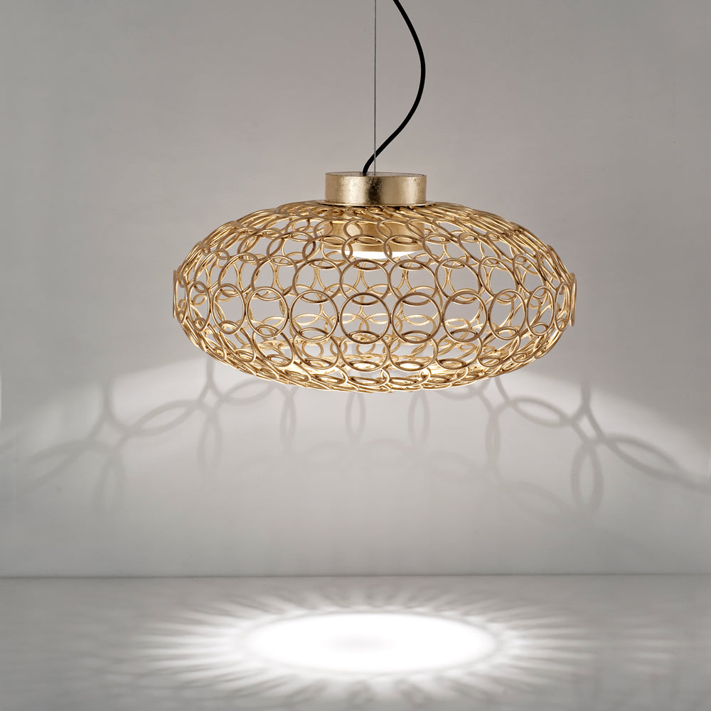 Oval Metal Light with Gold Leaf Chandelier