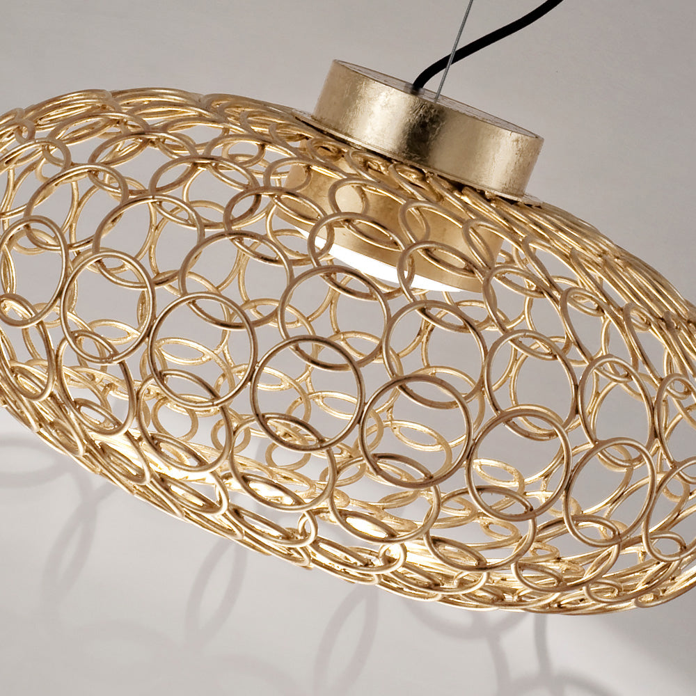 Oval Metal Light with Gold Leaf Chandelier