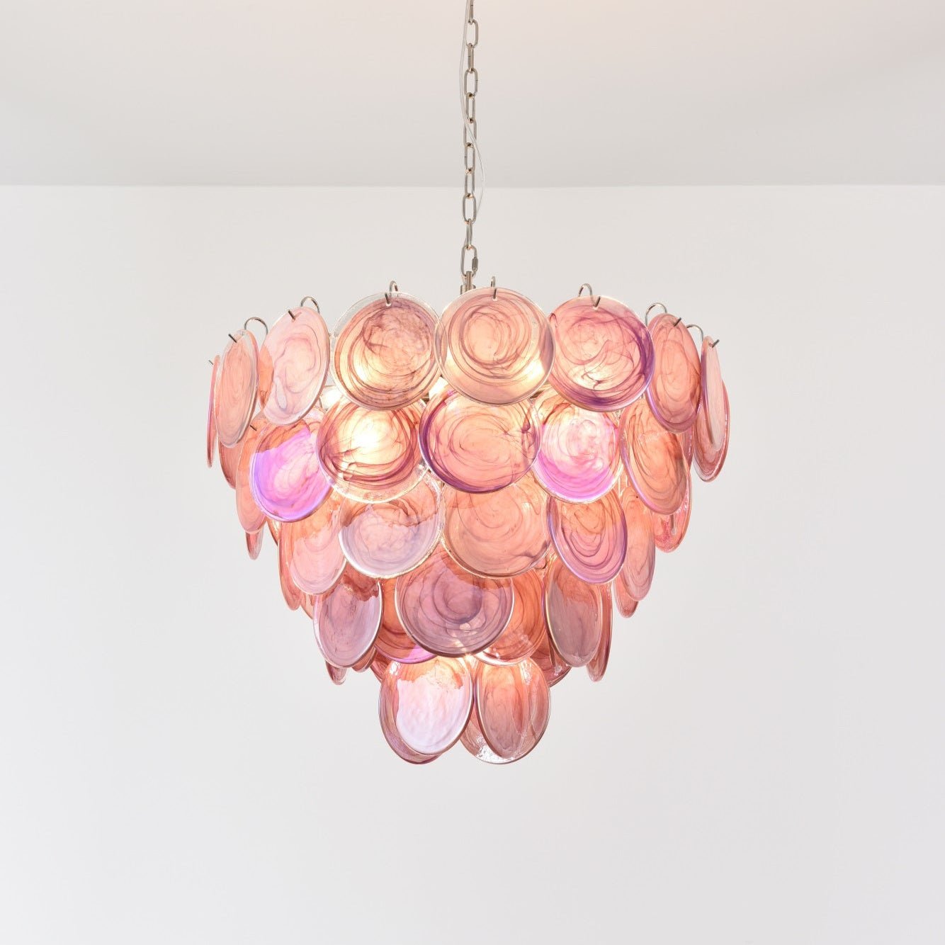 Pink Murano Disc Chandelier detail view 3