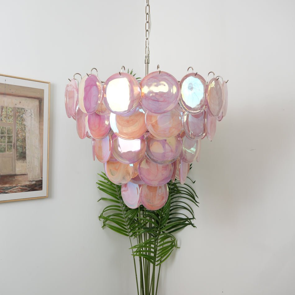 Pink Murano Disc Chandelier detail view 10