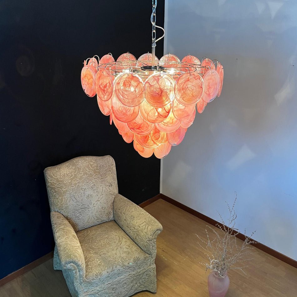 Pink Murano Disc Chandelier detail view 13