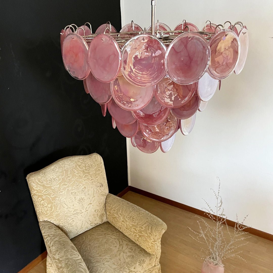 Pink Murano Disc Chandelier detail view 18