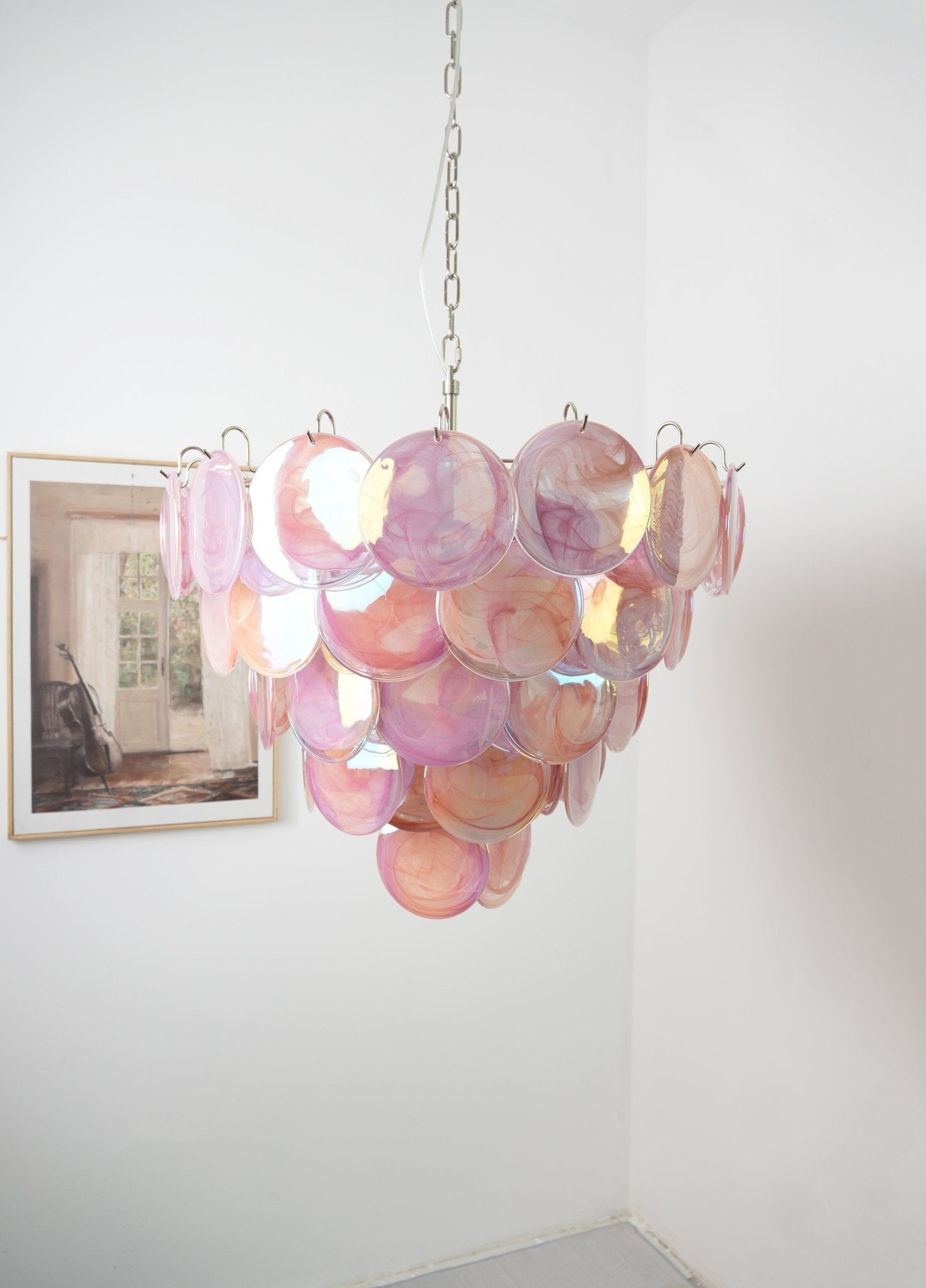 Pink Murano Disc Chandelier detail view 21