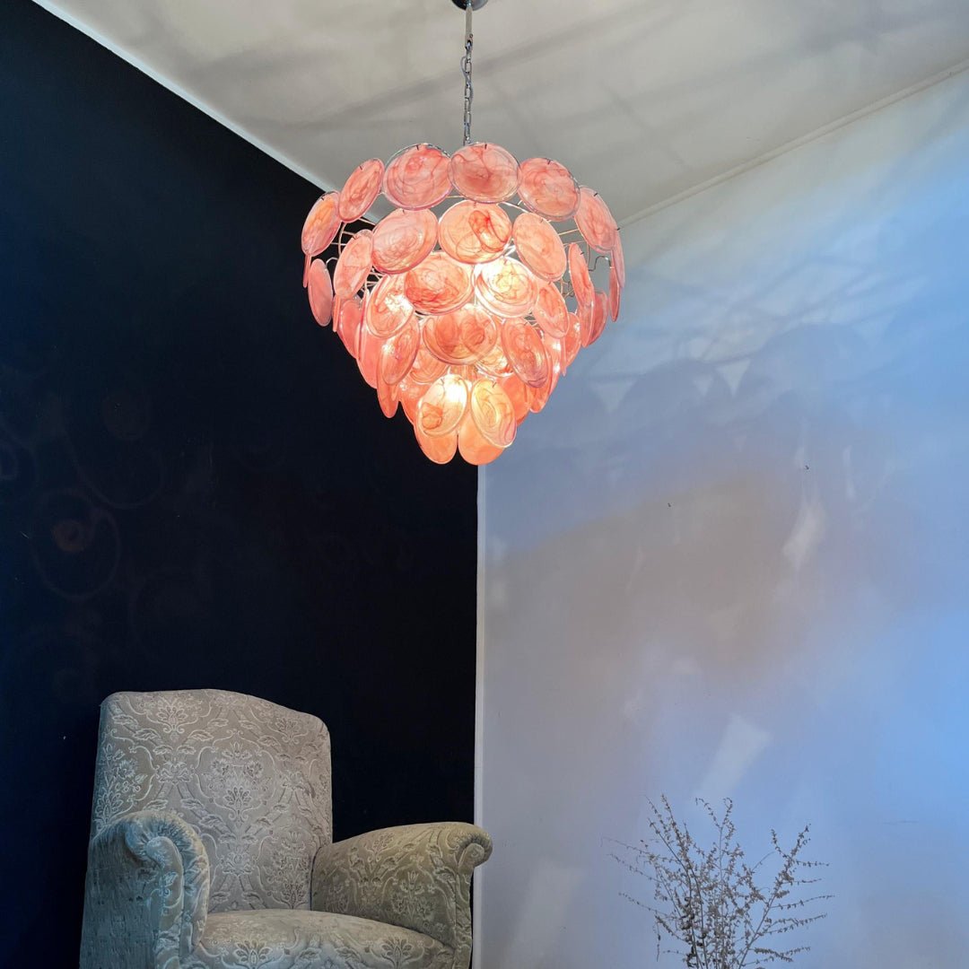 Pink Murano Disc Chandelier detail view 14